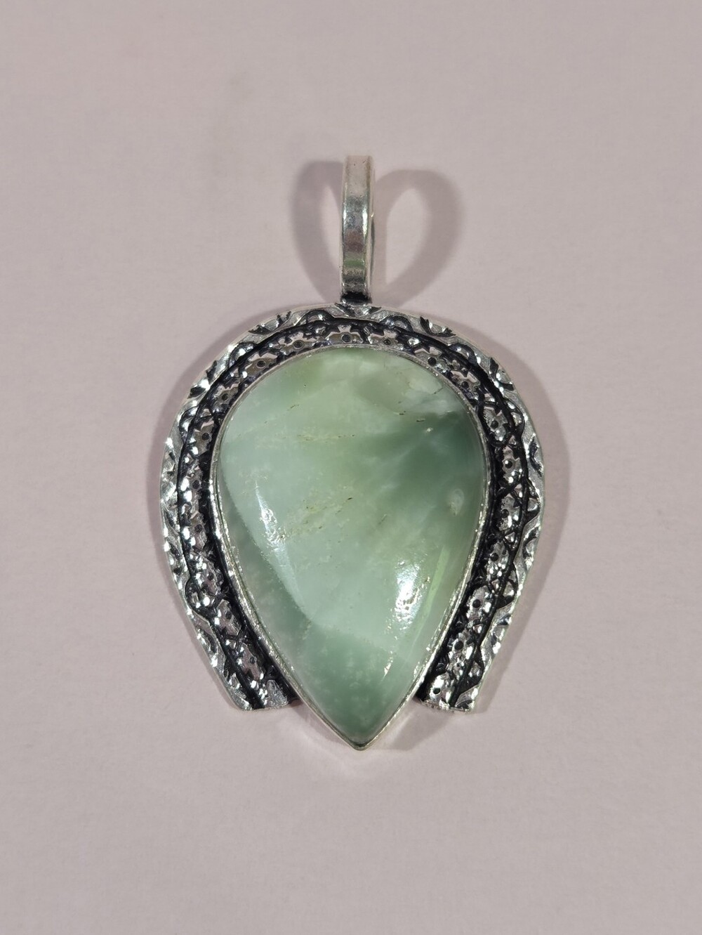Gorgeous Natural Seafoam Green Hemimorphite Bezeled Gemstone Pendant/ Silver